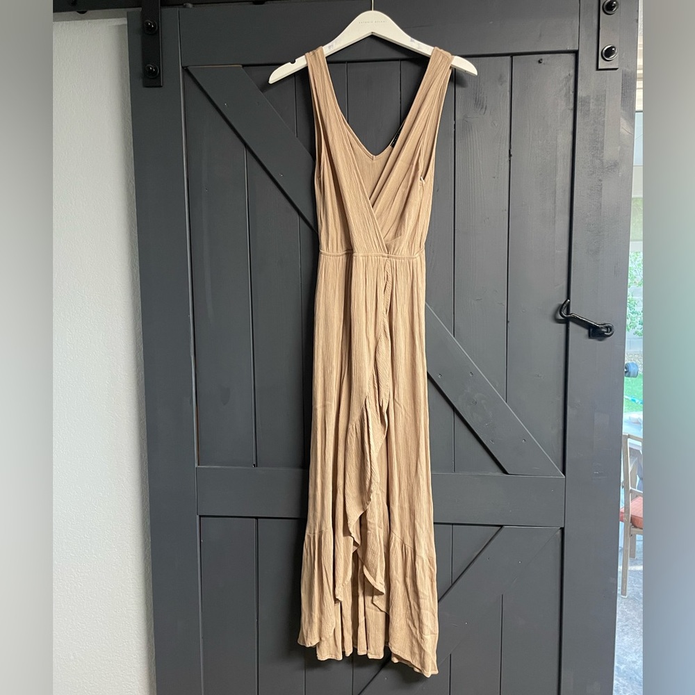Final Touch Sleeveless Tan Maxi Dress with V-Neck